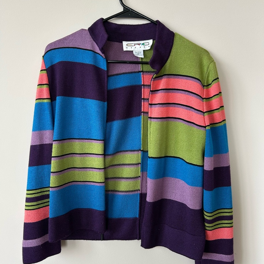 Retro Colorful Zip-Up Cardigan